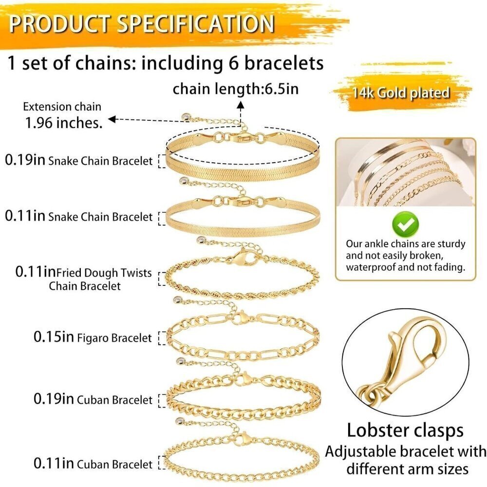 ❤️Women Gold Bracelets  Cross Box Chain Bracelets Gold Chain Trendy Jewelry Gift - Picture 5 of 7
